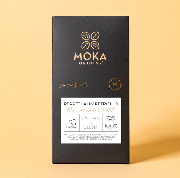 Moka Origins - Perpetually Petriello - Exclusive 72% Limited Batch Wedding Dark and White Chocolate Bar